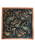Spurs and Floral Turquoise and Peach Western Silk Wild Rag Scarf
