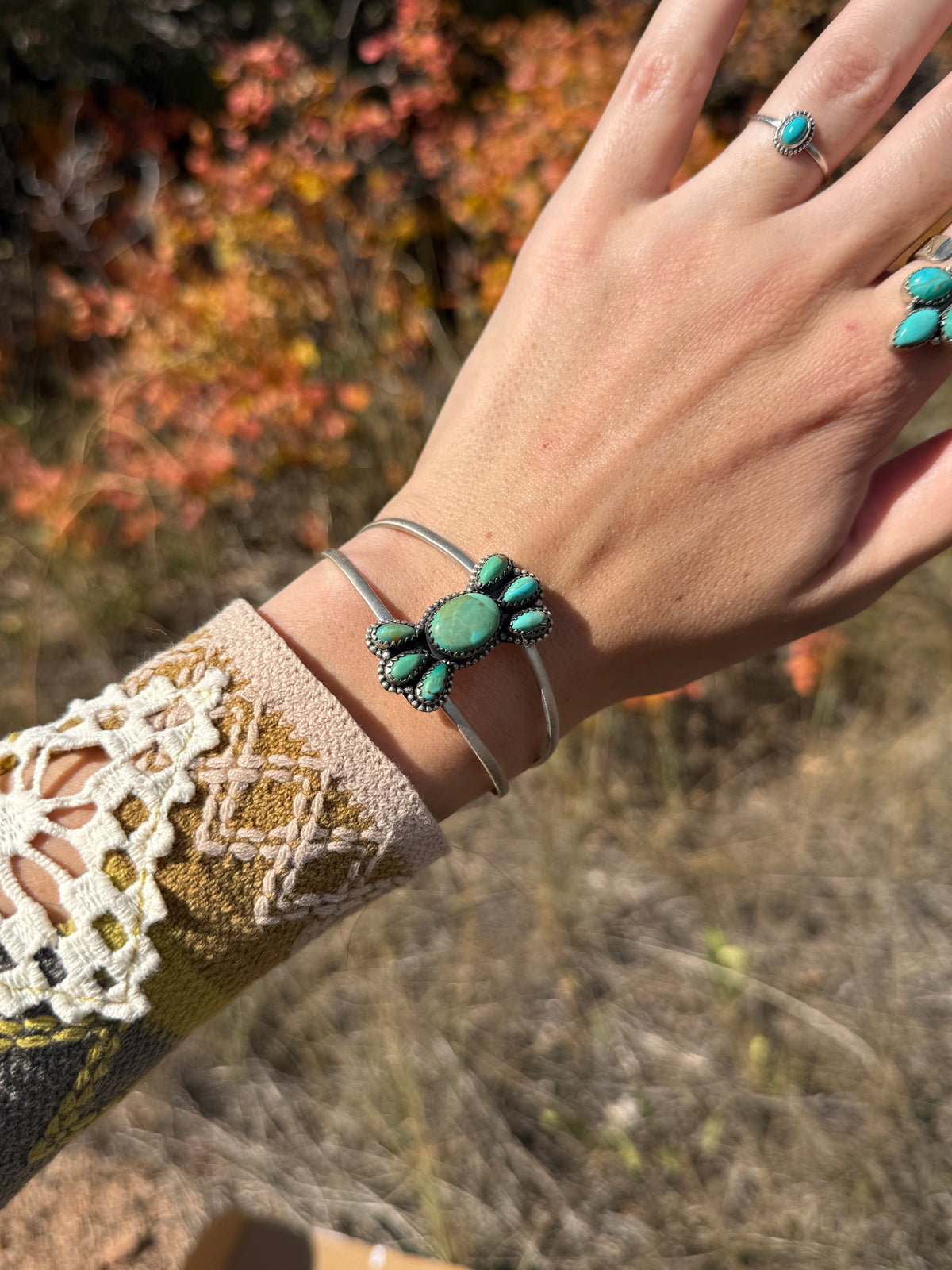 Handmade Sterling Silver Kingman Turquoise Cuff Bracelet