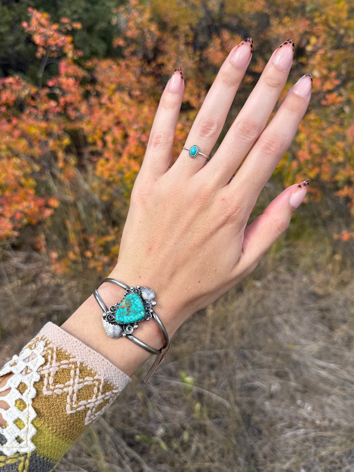 Artist Signed Navajo Turquoise Mountain Turquoise Cuff Bracelet