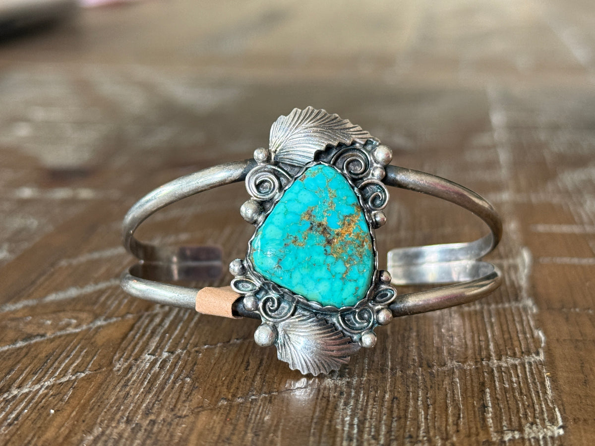 Artist Signed Navajo Turquoise Mountain Turquoise Cuff Bracelet
