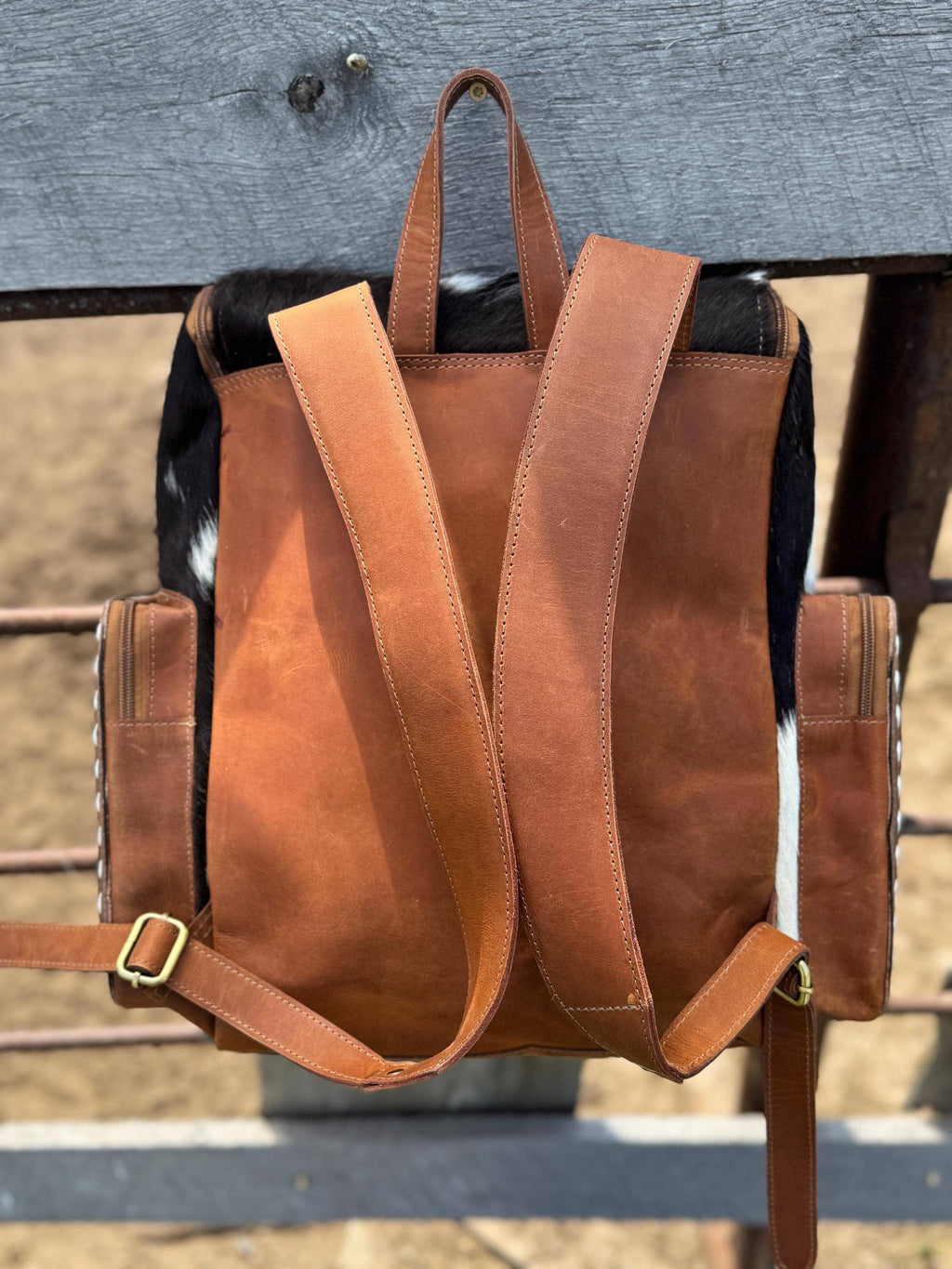 Genuine Western Cowhide Leather Backpack Diaper Bag