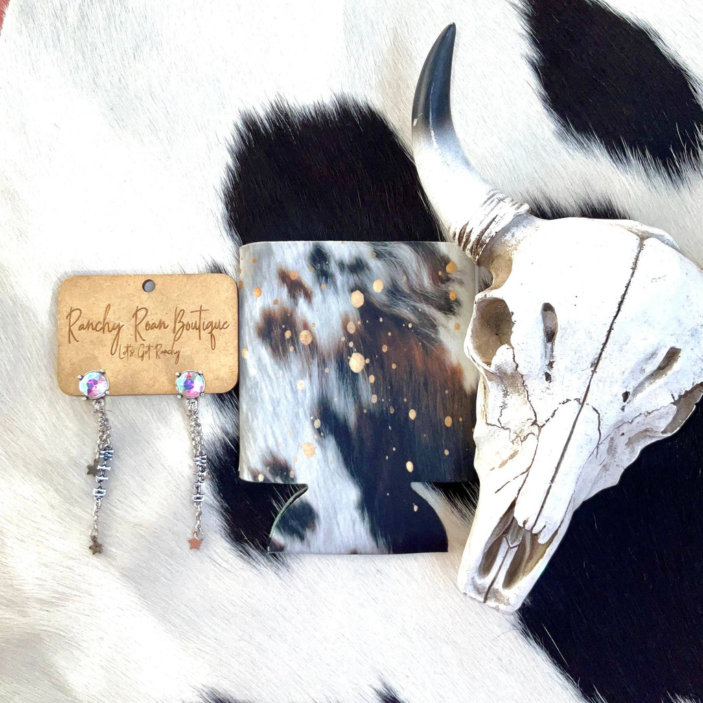 Rustic Cowhide Metallic Can Western Koozie