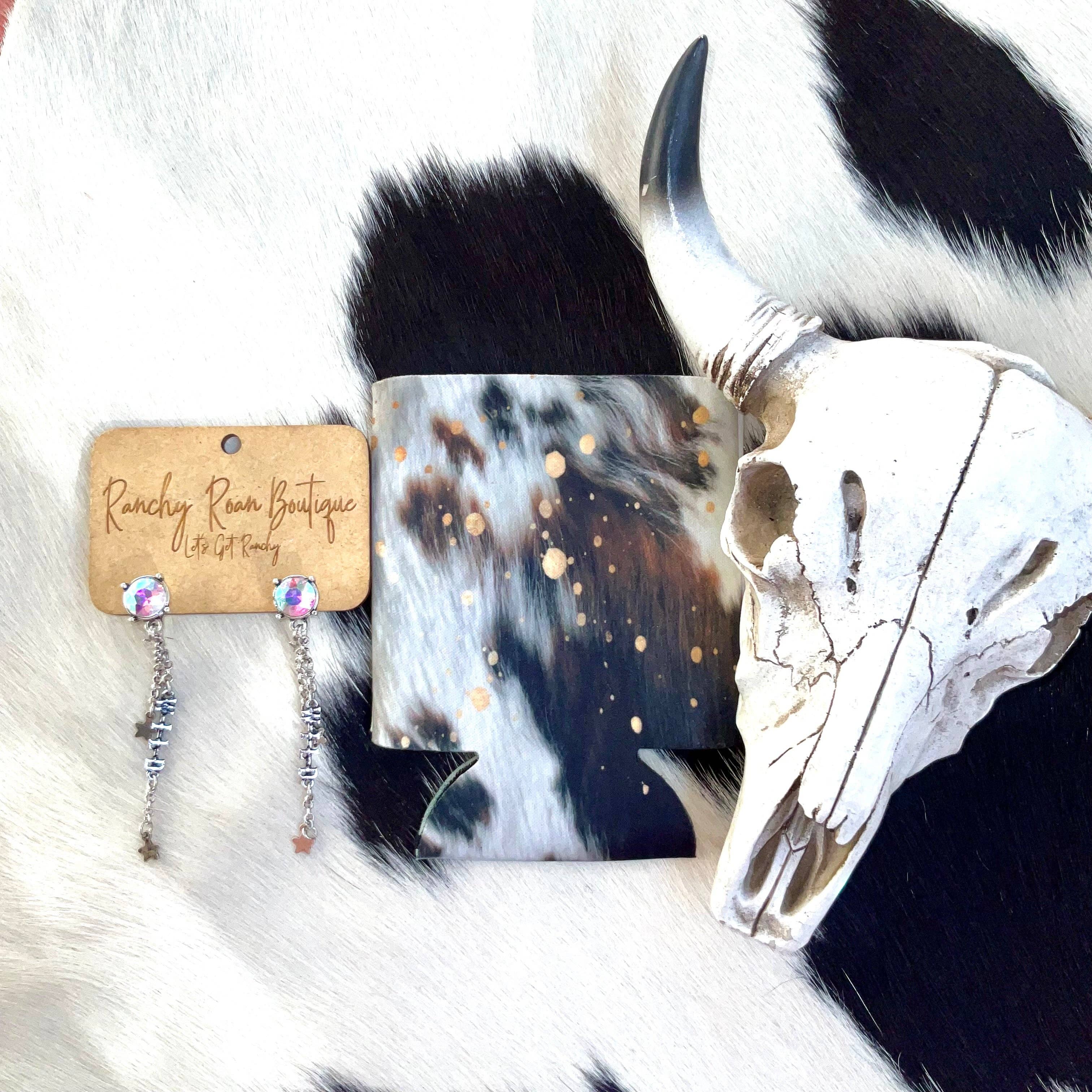Rustic Cowhide Metallic Can Western Koozie