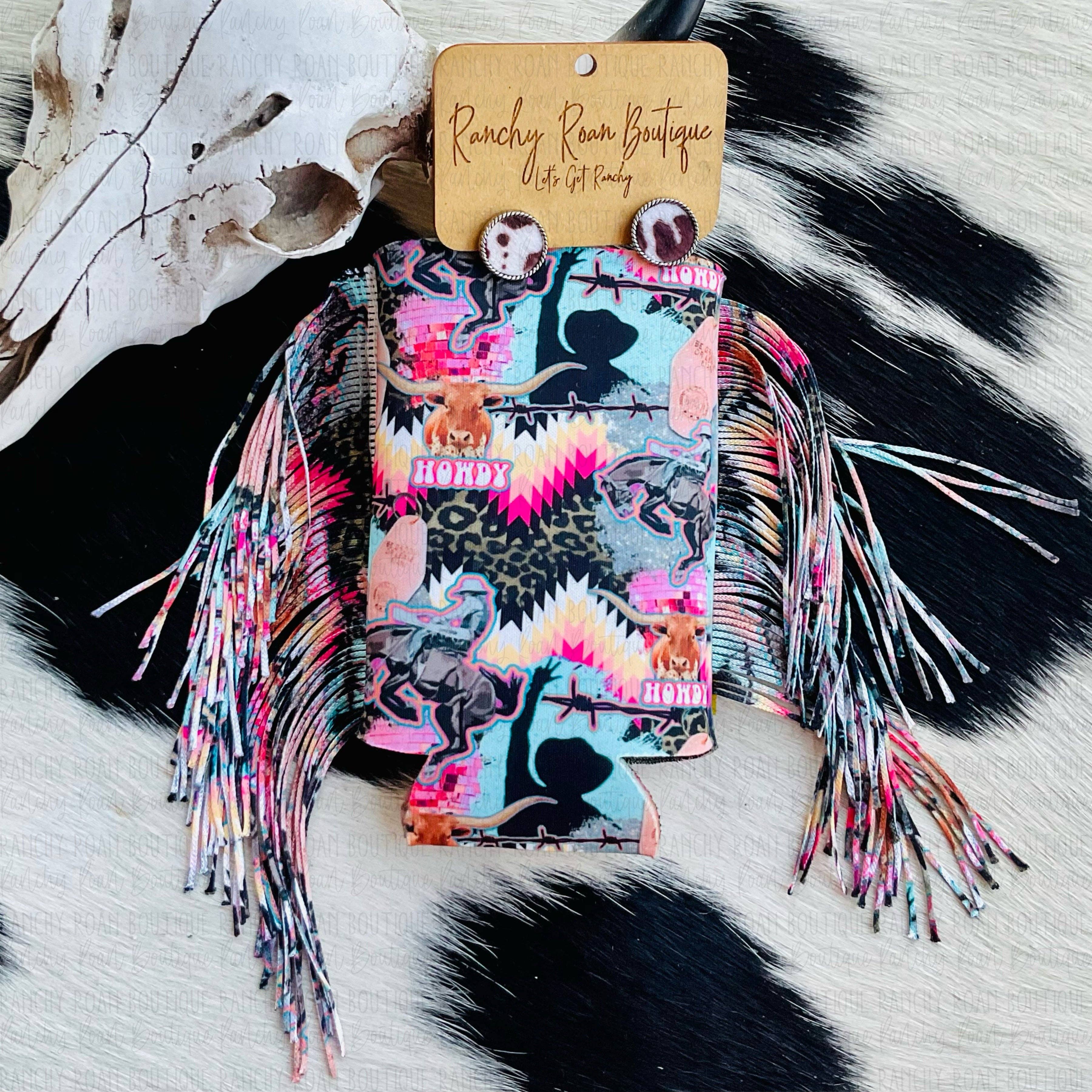 Groovy Cowgirl Fringe Western Slim Koozie