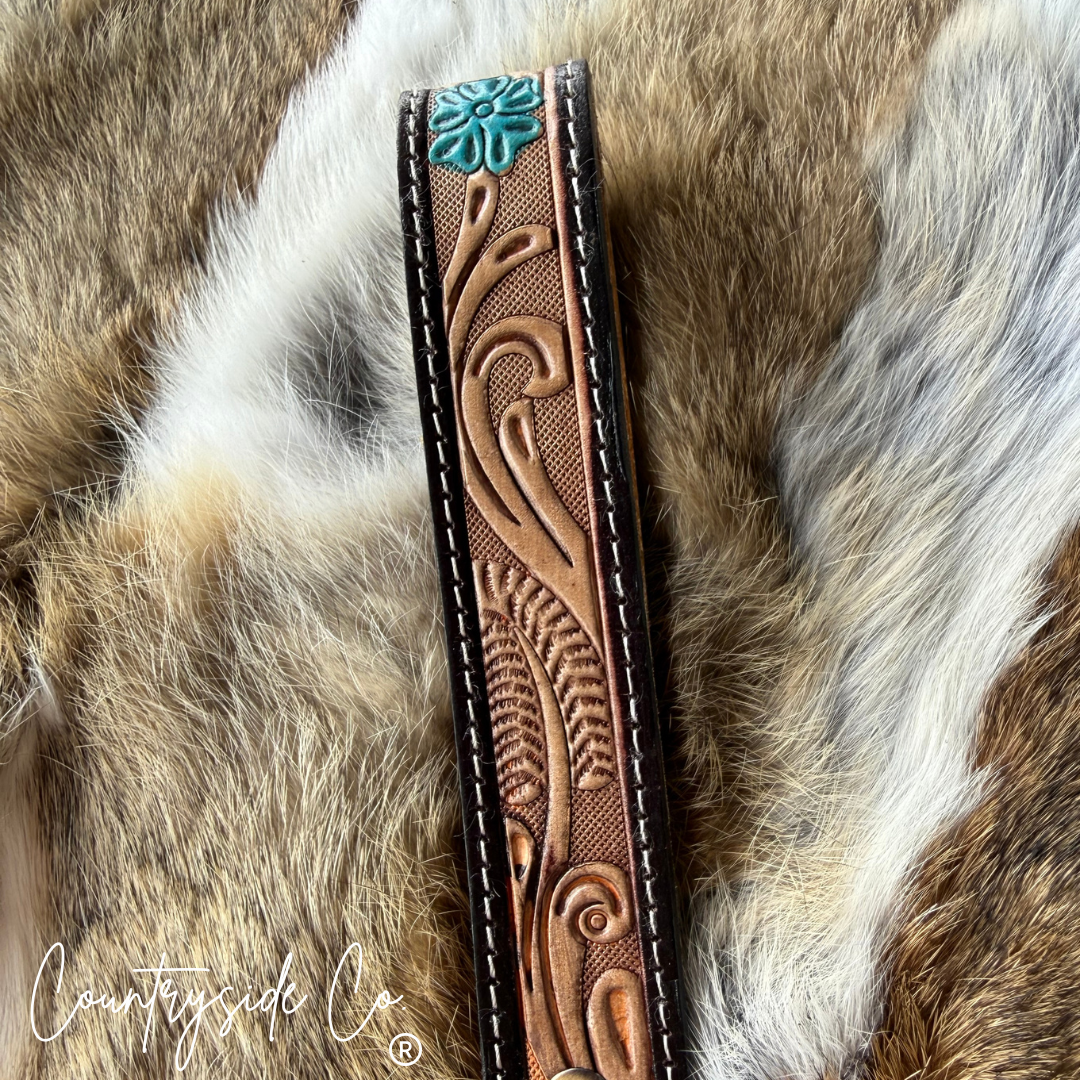 Flower Tooled Leather Keychain Wristlet
