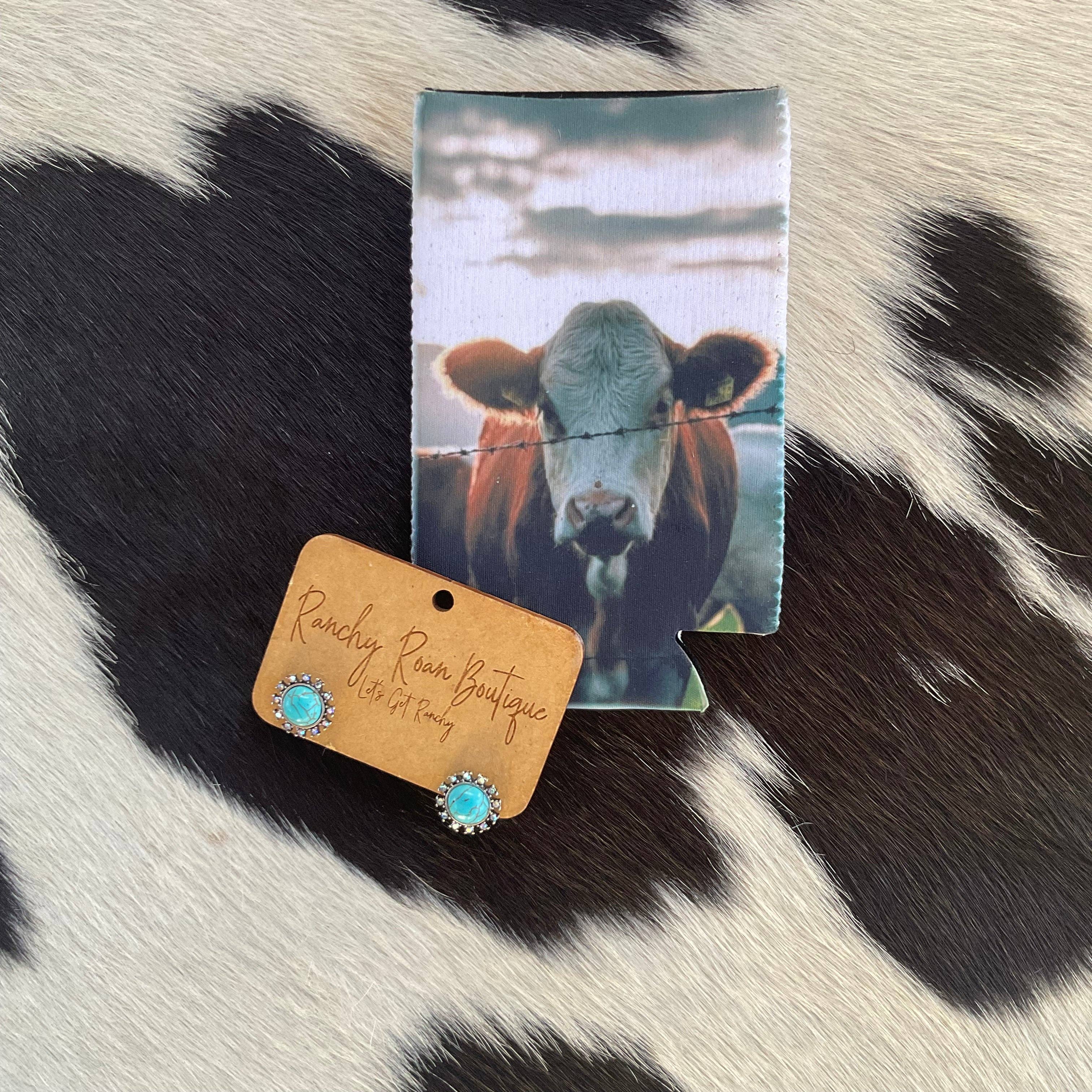 Hereford Cow Western Slim Can Koozie