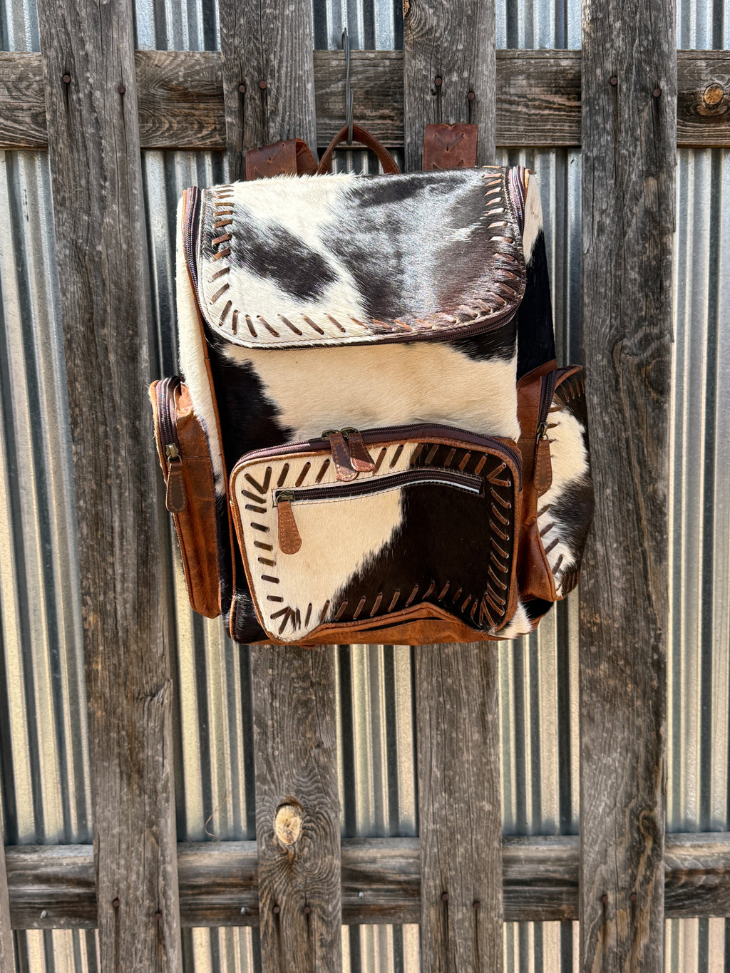 Genuine Western Cowhide Leather Backpack Diaper Bag