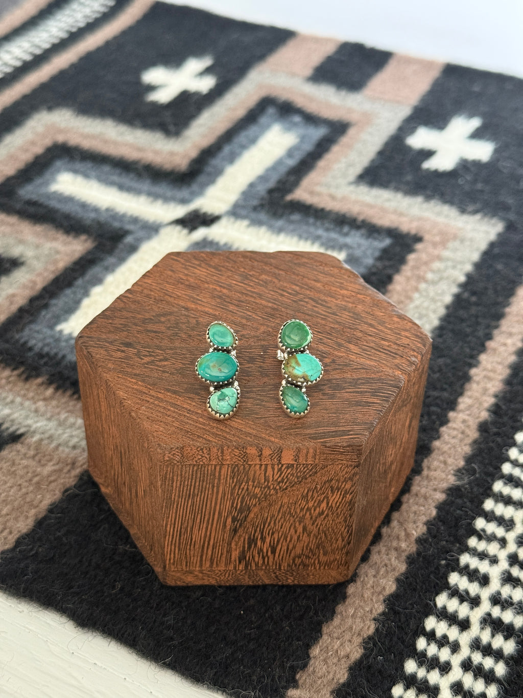 Handmade Sterling Silver Kingman Turquoise Post Stud Earrings