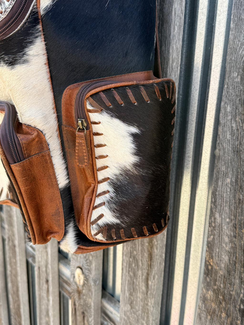 Genuine Western Cowhide Leather Backpack Diaper Bag