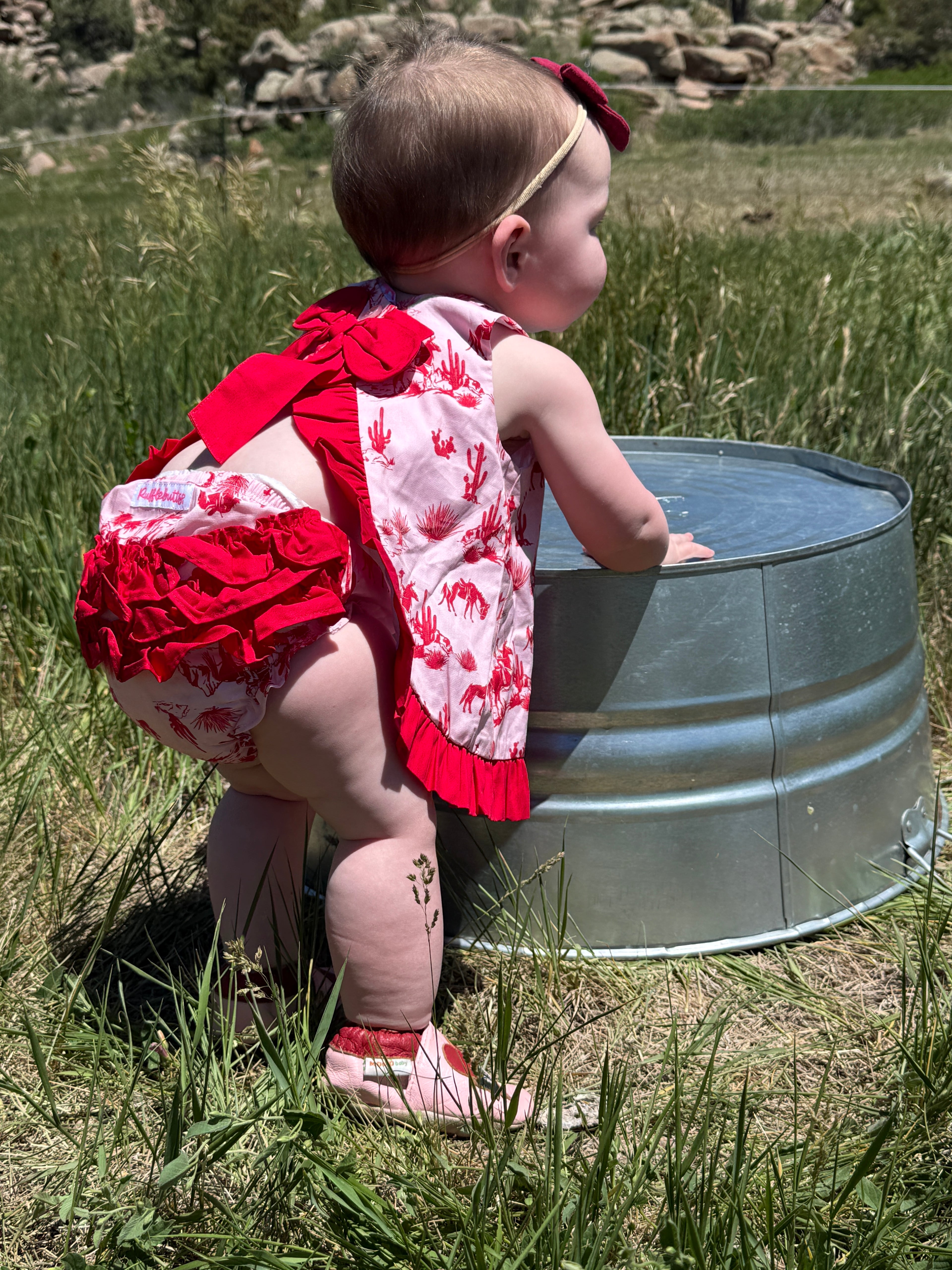 Pink Western Traile Toile Ruffle Swing Top & Bloomer Set