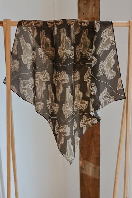 Western Saddle in Arena Brown Silk Scarf Wild Rag