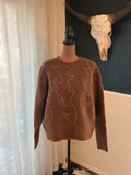 Western Boots Stitch Pattern Crew Neck Sweater