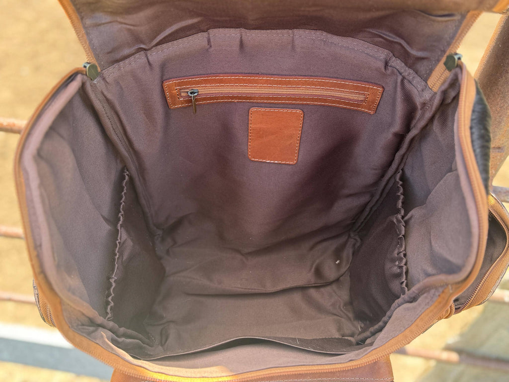 Genuine Western Cowhide Leather Backpack Diaper Bag